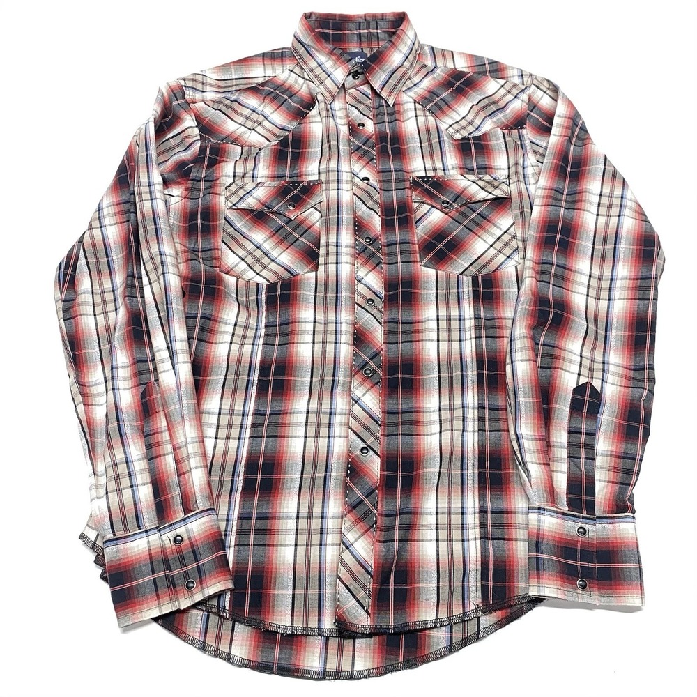 Vintage Wrangler Western Shirt Mens M‎ Red Plaid Pearl Snap Cowboy Rodeo